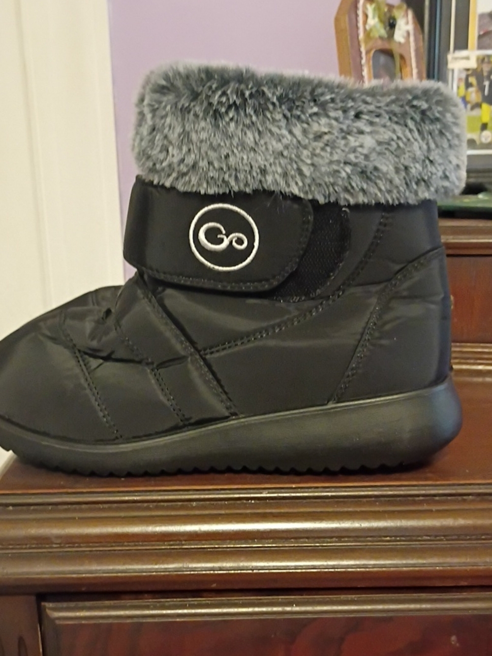 Go Black Faux Fur Cuffed Winter Boot with Velcro Strap